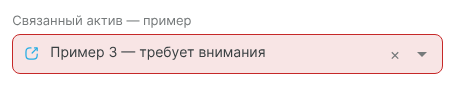 Красное выделение выбранного связанного актива